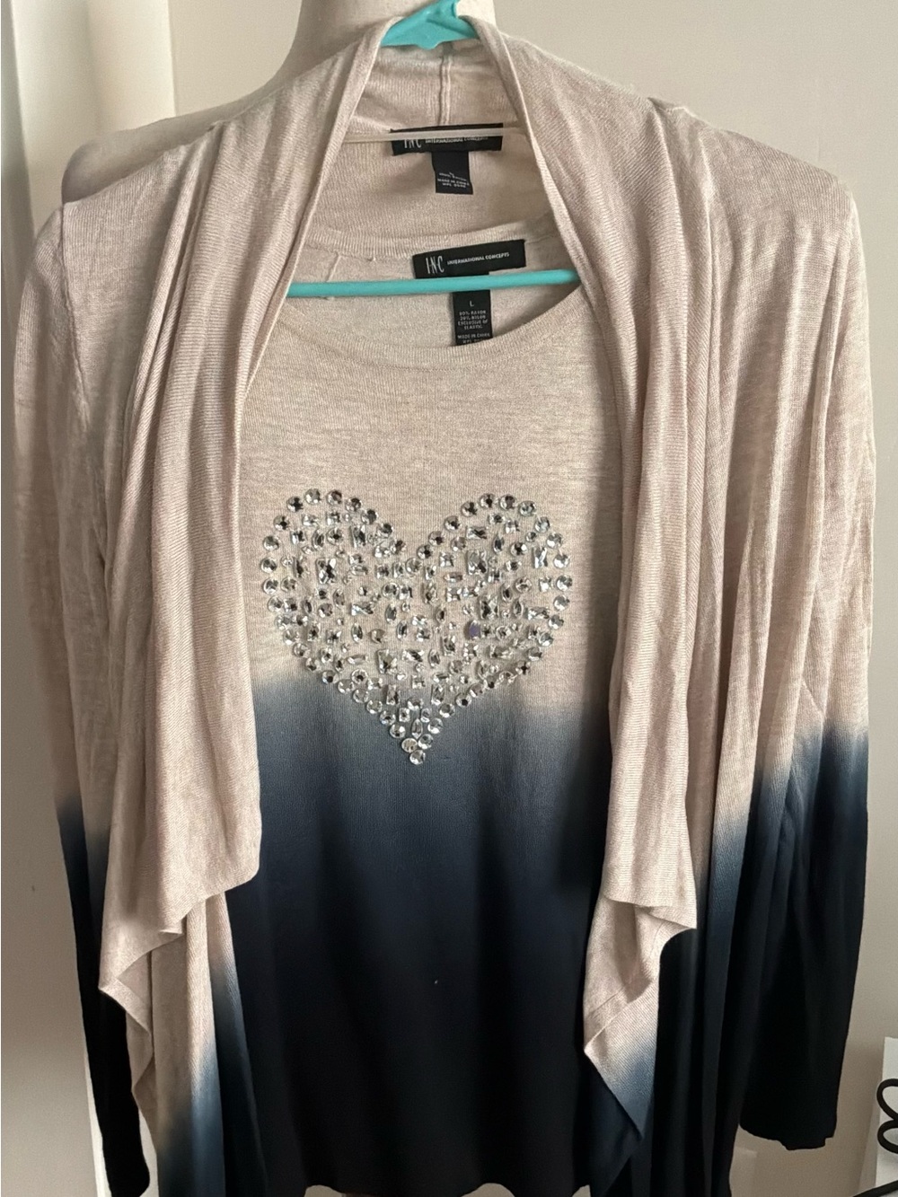 INC International Concepts Silver Embellished Ombre Top